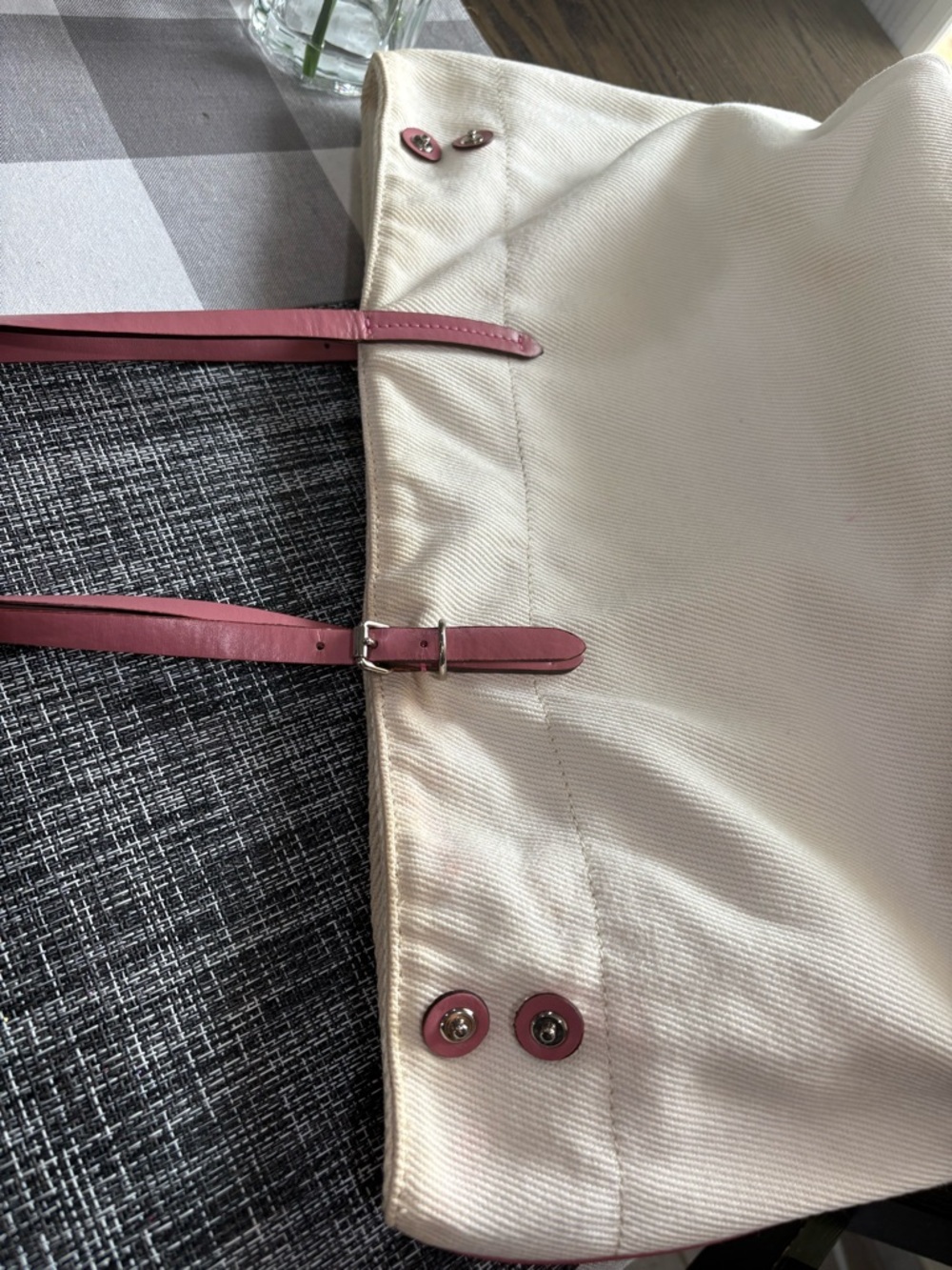 Louis Vuitton Cream Canvas Tote with Pink Handles and Logo - Picture 13 of 16